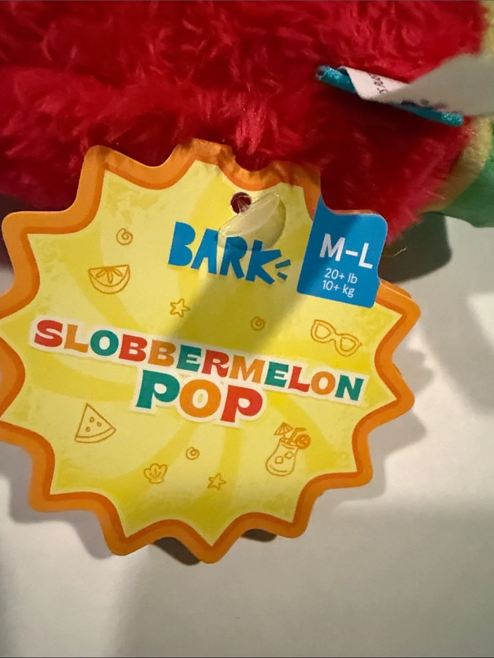 Bark Box  Plush Watermelon Slice Dog Toy - Red & Green - M-L- 20lb+